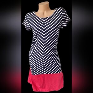 Hatley Dress Nautical Navy Blue White Pink Chevron Stripes Sailor Jersey Small